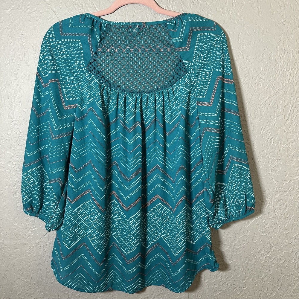 Hollywood Turquoise Patterned Women's XL Boho Top Peasant Fairy Coquette Blouse - Picture 9 of 9